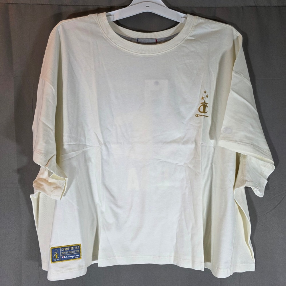 Champion Gold Medal Cropped Tee Womens 4X Cream USA Graphic Cotton CPW254TS01